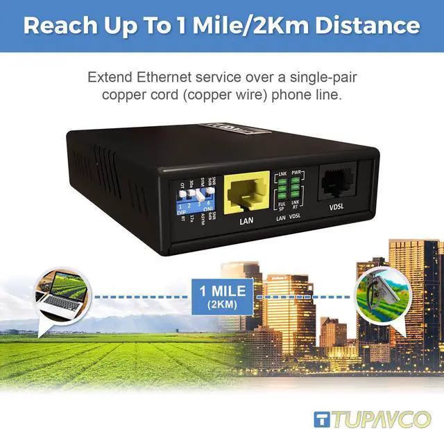 Alt view image 2 of 7 - Tupavco Ethernet Extender Kit (Pair) LAN Network Cable Range Extension (up to 7000ft) TEX-100