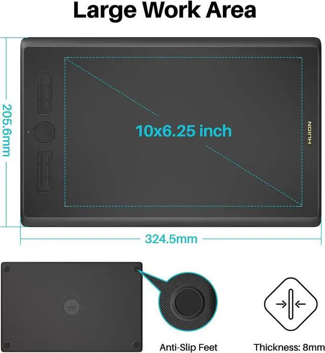 Alt view image 2 of 7 - Drawing Tablet HUION Inspiroy H610X 10x6 inch Large Graphics Tablet with Battery-Free Stylus for Digital Art & Graphic Design, Compatible with Mac, Windows PC, Linux & Android