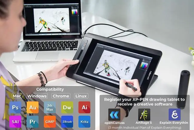 Alt view image 5 of 7 - XP-PEN Artist12 11.6 Inch FHD Drawing Monitor Pen Display Graphic Monitor with PN06 Battery-Free Multi-Function Pen Holder and Glove 8192 Pressure Sensitivity