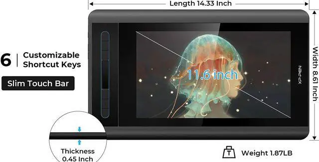 Alt view image 2 of 7 - XP-PEN Artist12 11.6 Inch FHD Drawing Monitor Pen Display Graphic Monitor with PN06 Battery-Free Multi-Function Pen Holder and Glove 8192 Pressure Sensitivity