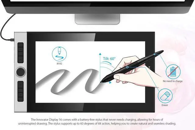 Alt view image 5 of 7 - XPPen Innovator 16 Pen Display 15.6 Inch Drawing Monitor Full-Laminated Technology Graphics Monitor with Tilt Support Passive Pen and 8 Customizable Shortcut Keys(Supports 92% Adobe RGB Color Gamut)