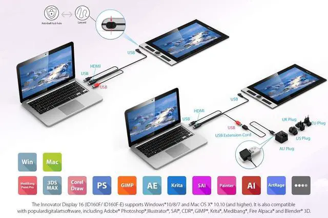Alt view image 4 of 7 - XPPen Innovator 16 Pen Display 15.6 Inch Drawing Monitor Full-Laminated Technology Graphics Monitor with Tilt Support Passive Pen and 8 Customizable Shortcut Keys(Supports 92% Adobe RGB Color Gamut)
