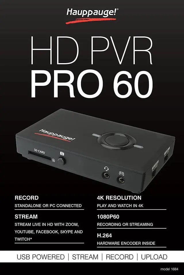 Alt view image 6 of 7 - HAUPPAUGE HD PVR Pro 60 HD 4K in/Out 1080P 60fps Capture and Streaming PC Connected and Stand Alone for Zoom Skype YouTube Live and Twitch 1684