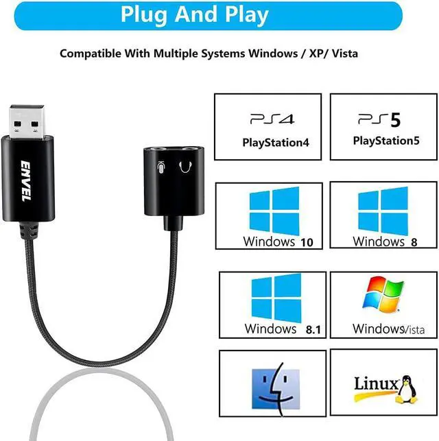 Alt view image 5 of 7 - USB to 3.5mm Audio Adapter External Stereo Sound Card with Dual TRS 3-Pole 3.5mm Headphone and Microphone Jack for PS4/PS5/PC/Laptop Built-in Chip Mic-Supported Headphone Adapter (Black Pro)