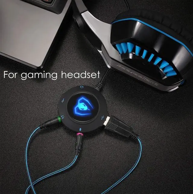 Alt view image 2 of 7 - Micolindun External Sound Card USB Hubs Audio Adapter to USB Port & 3.5mm Audio & Micro Jack for PC Laptop. Plug and Play (Blue)