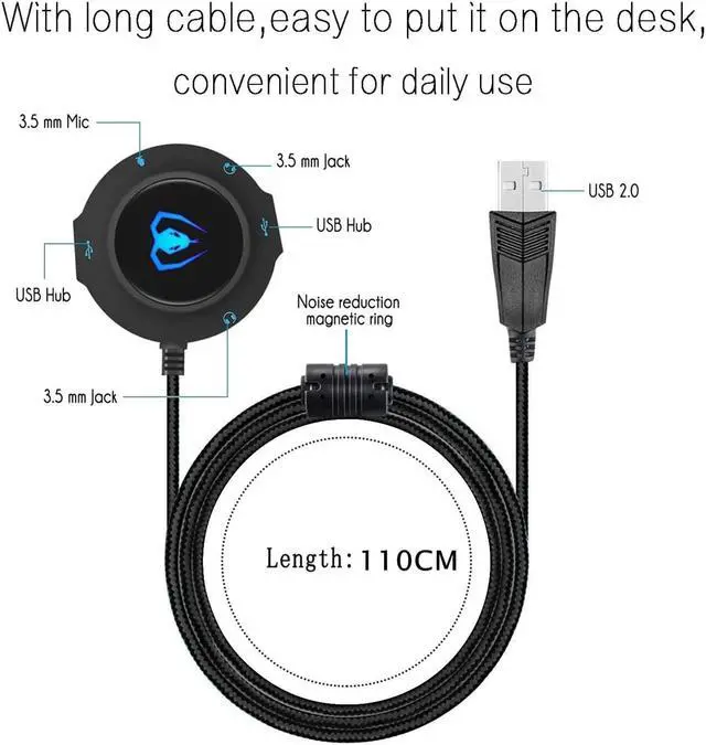 Alt view image 5 of 7 - Micolindun External Sound Card USB Hubs Audio Adapter to USB Port & 3.5mm Audio & Micro Jack for PC Laptop. Plug and Play (Blue)