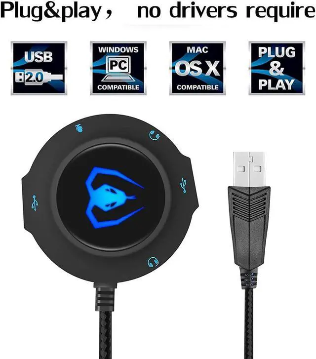 Alt view image 4 of 7 - Micolindun External Sound Card USB Hubs Audio Adapter to USB Port & 3.5mm Audio & Micro Jack for PC Laptop. Plug and Play (Blue)