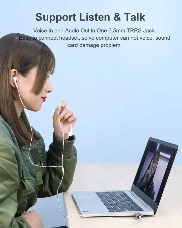 Alt view image 3 of 7 - Hagibis USB External Sound Card Adapter Alloy 2 in 1 USB to 3.5mm AUX TRRS Headphone and Microphone Jack Audio Adapter Mic Stereo Sound Card for Windows, Mac, PC, Laptops, Desktops, PS4, PS5 (Grey)