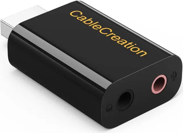 Alt view image 2 of 6 - USB Audio Adapter with 3.5mm Jack, CableCreation USB External Stereo Sound Card with 3.5mm Earphone and Microphone for PS4, PS5, Windows, Mac, Linux, Plug and Play, Black