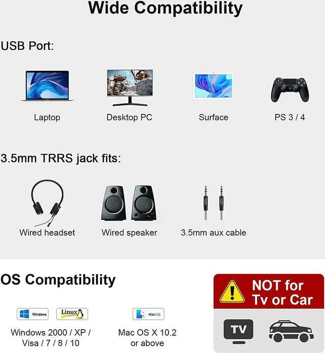 Alt view image 4 of 6 - USB Audio Adapter with 3.5mm Jack, CableCreation USB External Stereo Sound Card with 3.5mm Earphone and Microphone for PS4, PS5, Windows, Mac, Linux, Plug and Play, Black