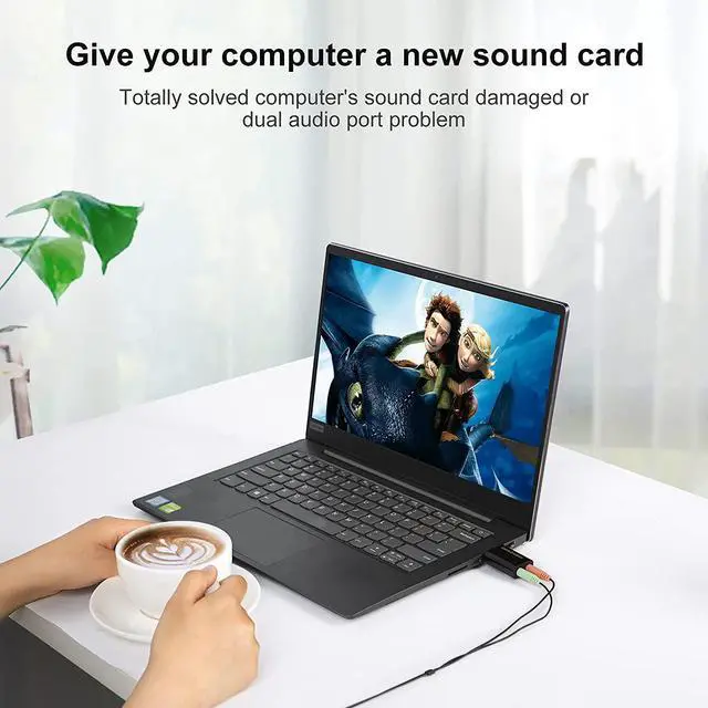 Alt view image 5 of 6 - USB Audio Adapter with 3.5mm Jack, CableCreation USB External Stereo Sound Card with 3.5mm Earphone and Microphone for PS4, PS5, Windows, Mac, Linux, Plug and Play, Black