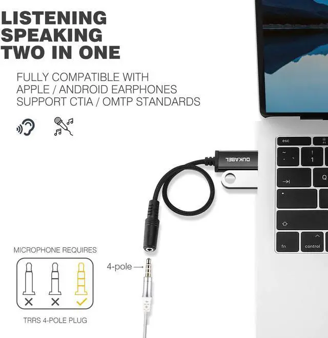 Alt view image 5 of 7 - USB to 3.5mm Jack Audio Adapter USB to Aux Cable with TRRS 4-Pole Mic-Supported USB to Headphone AUX Adapter Built-in Chip External Sound Card for PC PS4 PS5 and More [9.8 inch]