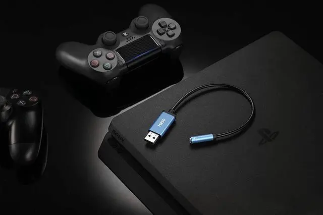 Alt view image 2 of 7 - USB to 3.5mm Audio Jack Adapter Sapphire Blue TRRS USB to AUX Audio Jack External Stereo Sound Card for Headphone Speaker PS4 PS5 PC Laptop Desktops - 1 Feet
