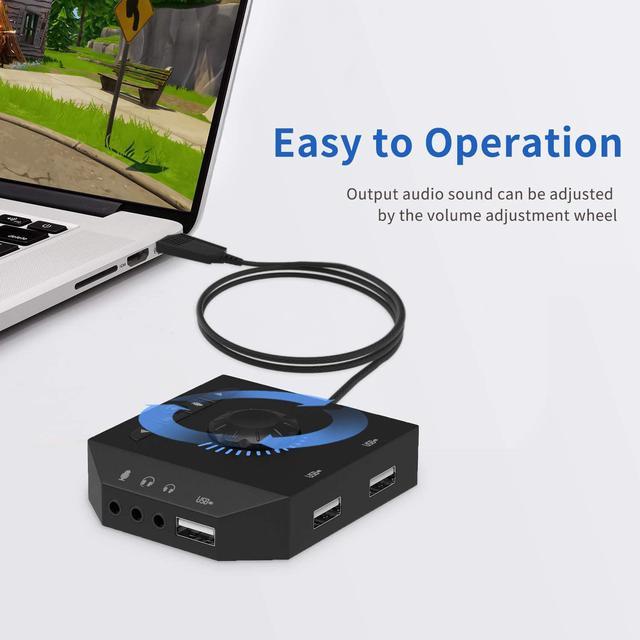 USB Hub with Audio Adapter, Tendak External Sound Card with 3.5mm Headphone  Microphone Jack and Volume Control 3 Port USB Hub for Laptop PC HDD Disk
