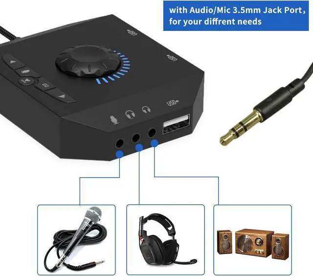 Alt view image 4 of 7 - USB Hub with Audio Adapter, Tendak External Sound Card with 3.5mm Headphone Microphone Jack and Volume Control 3 Port USB Hub for Laptop PC HDD Disk