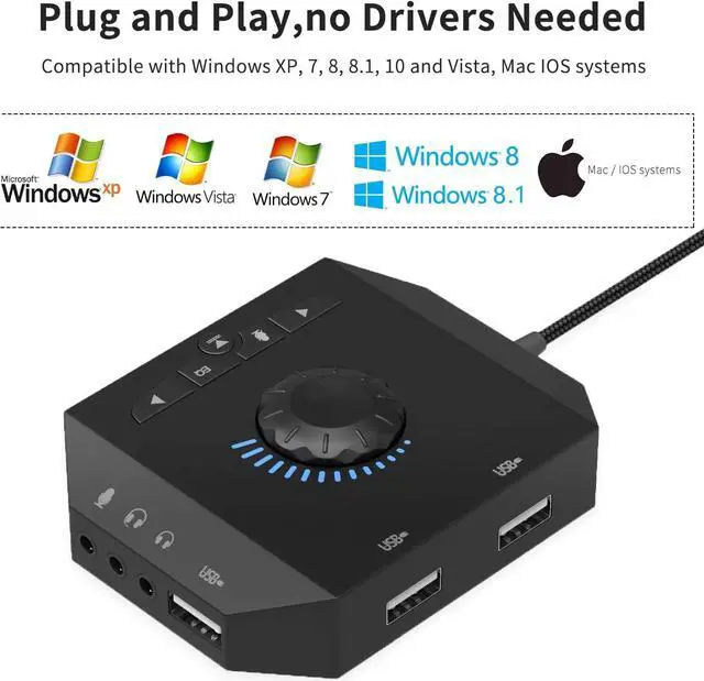Alt view image 6 of 7 - USB Hub with Audio Adapter, Tendak External Sound Card with 3.5mm Headphone Microphone Jack and Volume Control 3 Port USB Hub for Laptop PC HDD Disk
