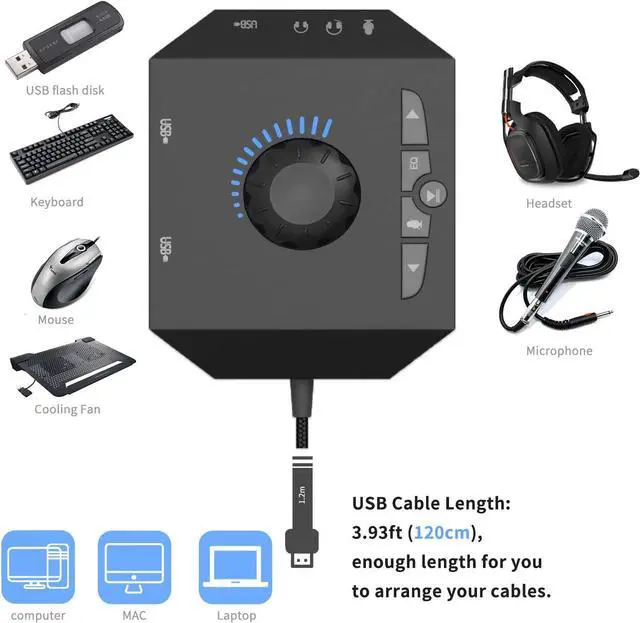 Alt view image 7 of 7 - USB Hub with Audio Adapter, Tendak External Sound Card with 3.5mm Headphone Microphone Jack and Volume Control 3 Port USB Hub for Laptop PC HDD Disk