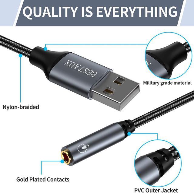 USB to Audio Jack Adapter,BESTAUX USB to 3.5mm Jack Audio Adapter 2in1  External USB