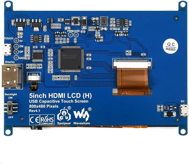 Alt view image 4 of 7 - TOP1 5 inch Capacitive Touch Screen LCD (H) Rev4.1 for Raspberry Pi Windows 11/10/8.1/8/7 800480 Pixels HDMI-compatibled 5 inches TFT Display USB Touch Port, 5inch HDMI LCD (H) V4