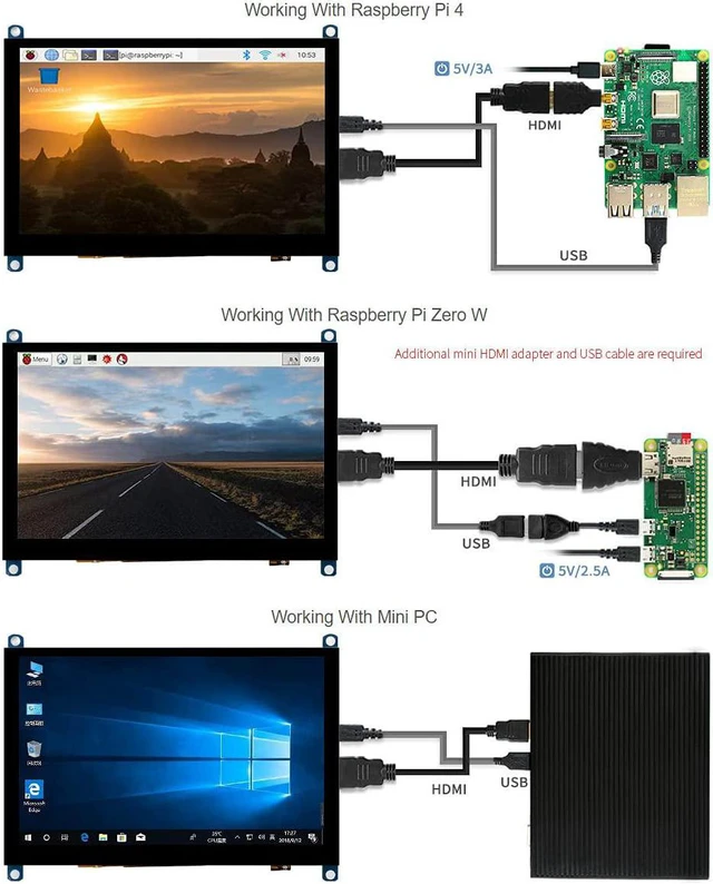 Alt view image 6 of 7 - TOP1 5 inch Capacitive Touch Screen LCD (H) Rev4.1 for Raspberry Pi Windows 11/10/8.1/8/7 800480 Pixels HDMI-compatibled 5 inches TFT Display USB Touch Port, 5inch HDMI LCD (H) V4