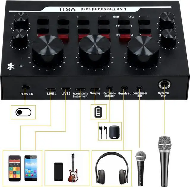 Alt view image 7 of 7 - Podcast Equipment Bundle, BM-800 Mic Kit and V8 Live Sound Card with Audio Mixer, Mic for Gaming, Live Streaming, Podcasting, Music Recording, with Adjustment Arm Stand