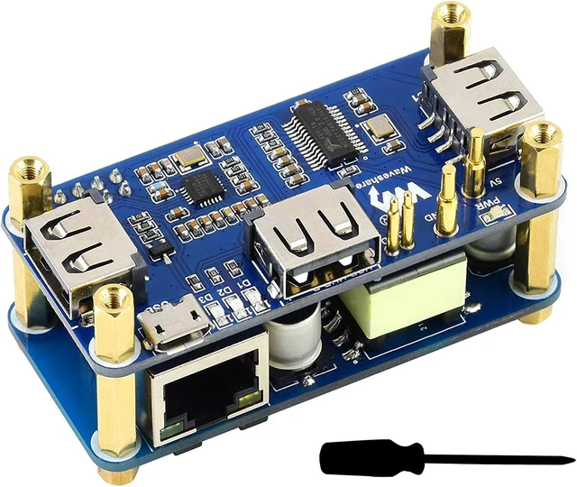 Main image of Power Over Ethernet (PoE) Ethernet/USB HUB HAT for Raspberry Pi Zero 2W/Zero W, 3X USB 2.0 Ports, RJ45 ETH Port 802.3af-Compliant