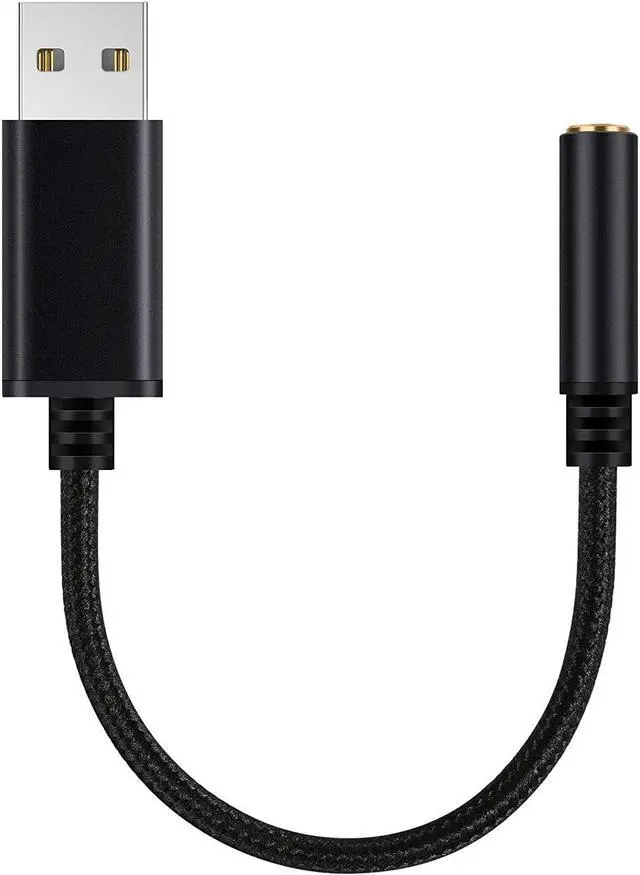 Main image of USB to 3.5 mm Jack Audio Headset Adapter Cable 0.6 Feet External Stereo Sound Card Supported USB to TRRS 4-Pole aux Port Headphones Plug connectors Compatible with Laptop PC Mac PS4 etc (Black)