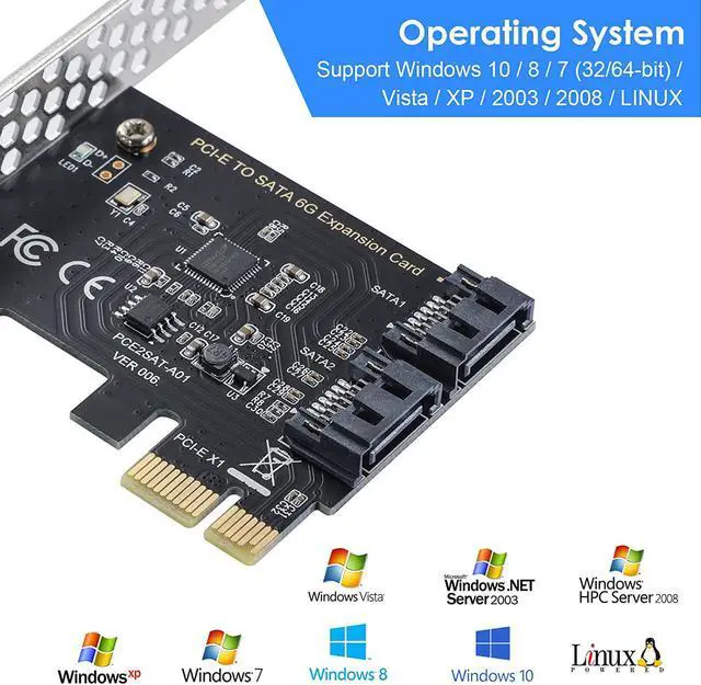 Alt view image 2 of 7 - PCIe SATA Card 2 Ports, PCI-E to SATA Expansion Card,6Gbps PCI-E (2X 4X 8X 16X) SATA 3.0 Controller Card for Windows10/8/7/XP/Vista/Linux,Support SSD and HDD