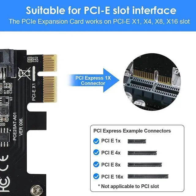 Alt view image 4 of 7 - PCIe SATA Card 2 Ports, PCI-E to SATA Expansion Card,6Gbps PCI-E (2X 4X 8X 16X) SATA 3.0 Controller Card for Windows10/8/7/XP/Vista/Linux,Support SSD and HDD
