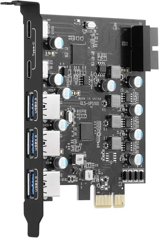 Main image of PCI-E to Type C (2), Type A (3) USB 3.0 5-Port PCI Express Expansion Card with Internal USB 3.0 19-Pin Connector for Windows Mac Pro (UP5100)
