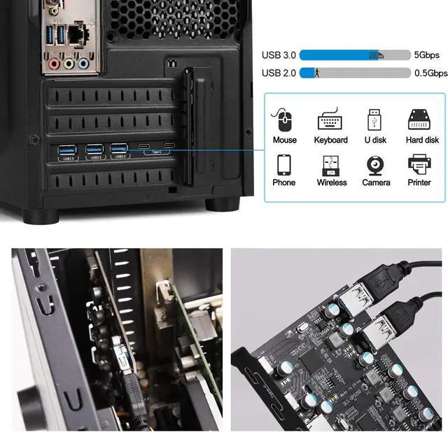 Alt view image 6 of 7 - PCIe Gen3 x2 USB 3.2/3.1 Card ASM3142- PCI Express to 4-Port Type C HUB Internal Expansion Card Controller Adapter PCI Express Card Desktop PC Support Multiple INs