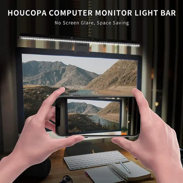 Alt view image 6 of 7 - Houcopa Computer Monitor Light Bar, Screen Light Bar e-Reading LED Task Lamp, Gaming Lights, Touch Stepless Dimming, 3 Color Temperature,USB Powered Monitor Lamps for Desk/Office/Home