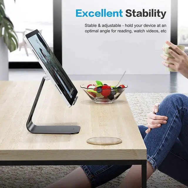 Alt view image 7 of 7 - Adjustable Tablet Stand for Desk Upgraded Longer Arms for Greater Stability T2 Tablet Holder with Hollow Design for Bigger Sized Phones and Tablets Such as iPad Pro/Air/Mini Black