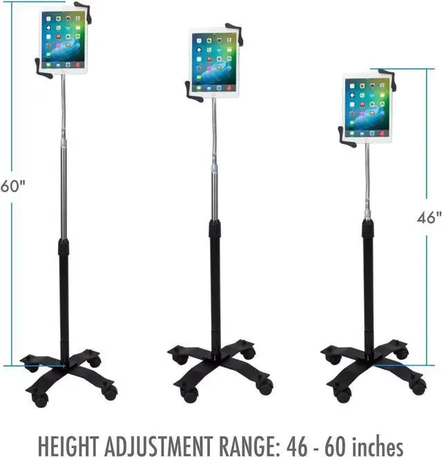 Alt view image 2 of 7 - Gooseneck Floor Stand  CTAs Compact Adjustable Gooseneck with Swivel Casters for iPad 7th/ 8th/ 9th Gen 10.2 iPad Air 4 12.9 Surface Pro Zebra & Other 7-13 Tablets (PAD-CGS)