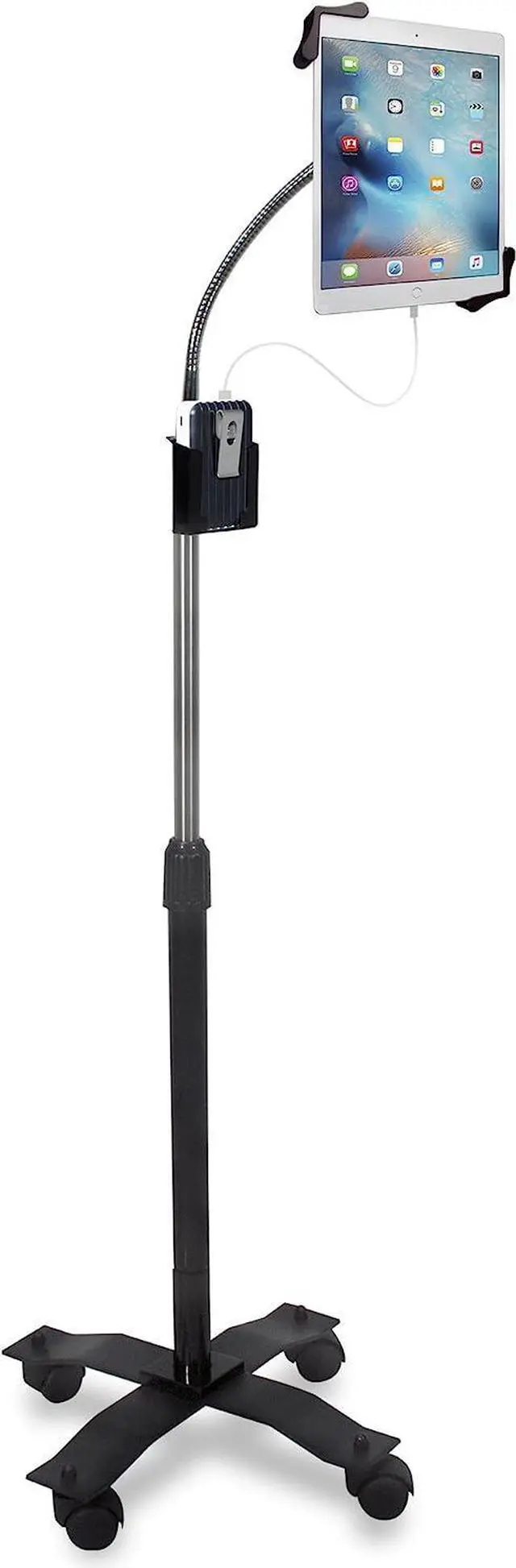 Main image of Gooseneck Floor Stand  CTAs Compact Adjustable Gooseneck with Swivel Casters for iPad 7th/ 8th/ 9th Gen 10.2 iPad Air 4 12.9 Surface Pro Zebra & Other 7-13 Tablets (PAD-CGS)