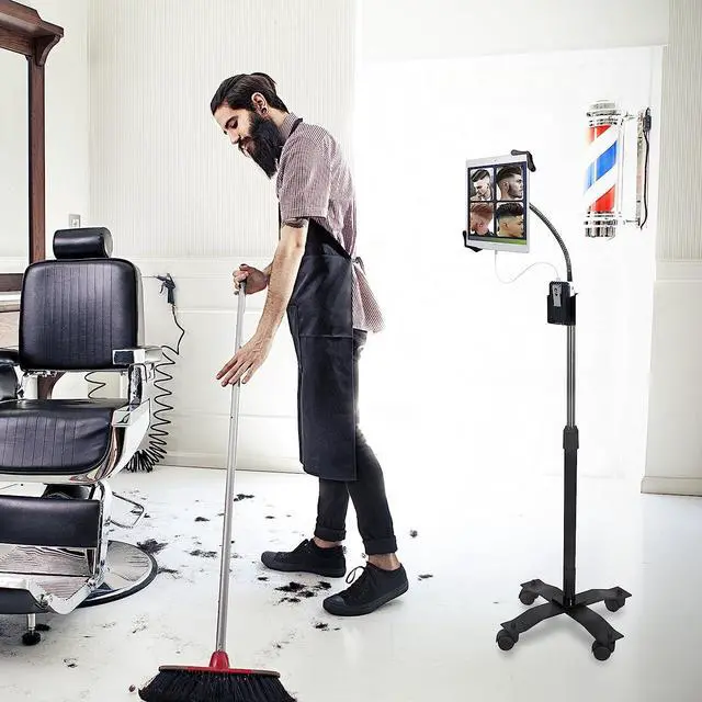 Alt view image 3 of 7 - Gooseneck Floor Stand  CTAs Compact Adjustable Gooseneck with Swivel Casters for iPad 7th/ 8th/ 9th Gen 10.2 iPad Air 4 12.9 Surface Pro Zebra & Other 7-13 Tablets (PAD-CGS)