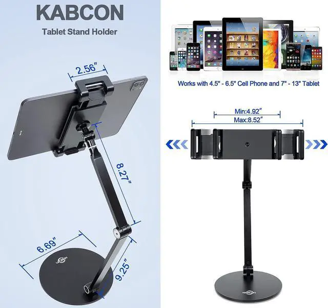 Alt view image 3 of 6 - Tablet Stand Tightness Adjustable 360°Rotatable Multi-Angle Eye-Level Aluminum Solid Long Arm Tablets Stands for iPad Pro Air  Surface Pro 3/4/5/6/7/X  Galaxy Tabs Kindle etc