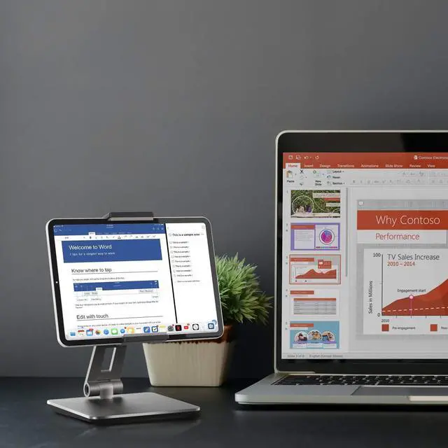 Alt view image 7 of 7 - Tablet Stand Adjustable Heavy Duty Aluminum Phone Stand 360° Swivel Foldable Holder for iPad  Tab Kindle (4.7-13) Design for Desk Kitchen Bedside Office (Gray)