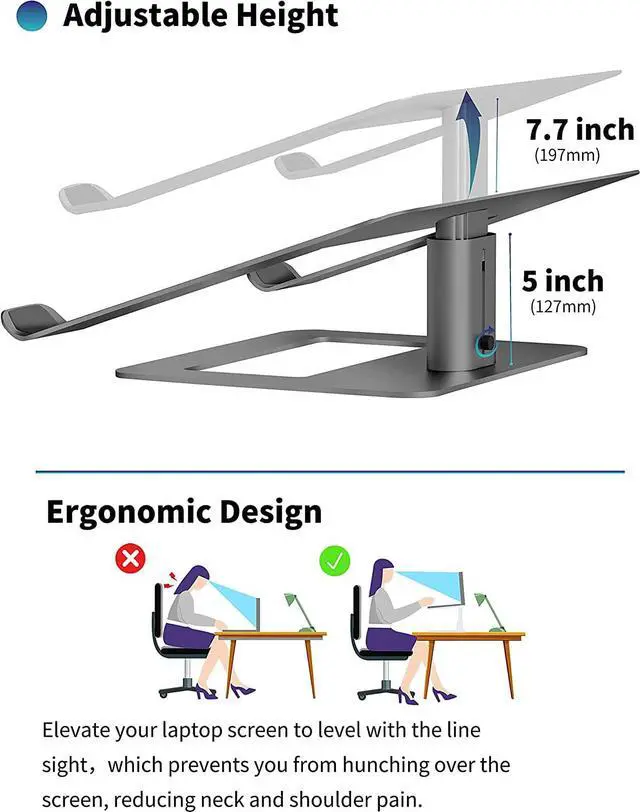 Alt view image 3 of 7 - Adjustable Laptop Stand for Desk, Computer Stand, Ergonomic Laptop Riser Holder Compatible with 10 to 17.3 Inches Notebook PC Computer, Aluminum Grey