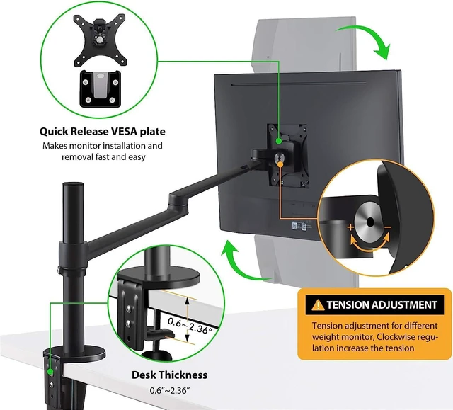 Alt view image 6 of 7 - Viozon Laptop/Notebook/Projector Mount Stand, Height Adjustable Single Arm Mount Support 12-17 inch Laptop/Notebook/Tablet, Free Removable VESA 75X75 and 100X100 for Monitor 17-32 inch.