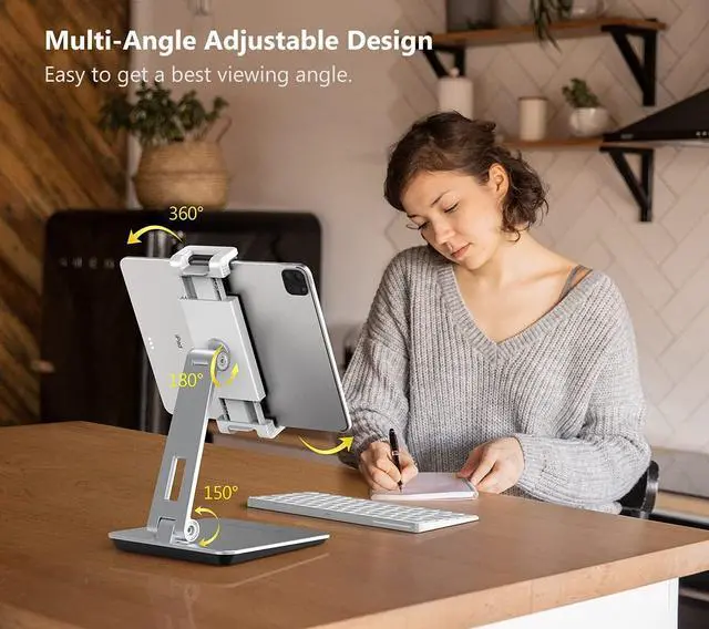 Alt view image 3 of 6 - Heavy Aluminum Alloy Tablet Stand for 4.7- 13 Screen Surface Pro Series iPad Pro 12.9/11 iPad mini Air  Galaxy Tabs and More (Silver)