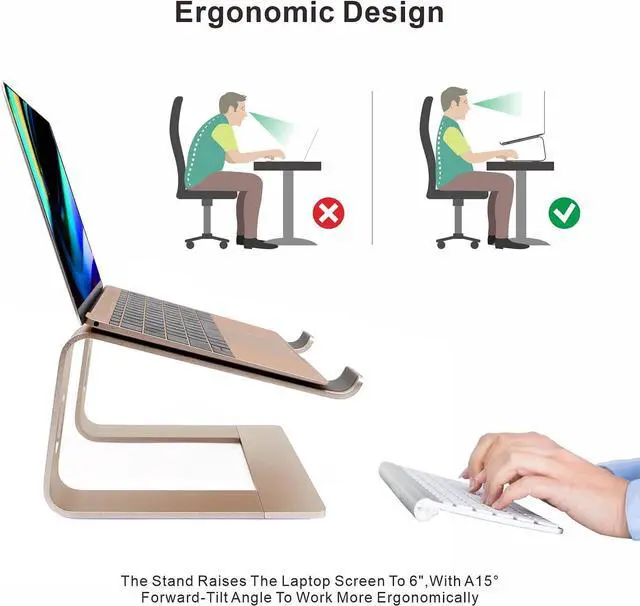Alt view image 2 of 7 - Laptop Stand, Ergonomic Aluminum Laptop Mount Computer Stand, Detachable Laptop RiserNotebook Holder Stand All 10-17.3" LaptopsGold