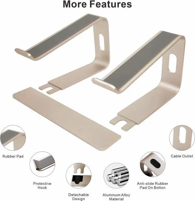 Alt view image 4 of 7 - Laptop Stand, Ergonomic Aluminum Laptop Mount Computer Stand, Detachable Laptop RiserNotebook Holder Stand All 10-17.3" LaptopsGold