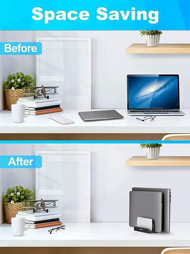 Alt view image 6 of 7 - Adjustable Vertical Laptop Stand Desktop Stand Adjustable Laptop Holder with 2 Slots (up to 17.3 inches) Compatible with All MacBook Pro/Air/Microsoft Surface Newly Designed (Black)