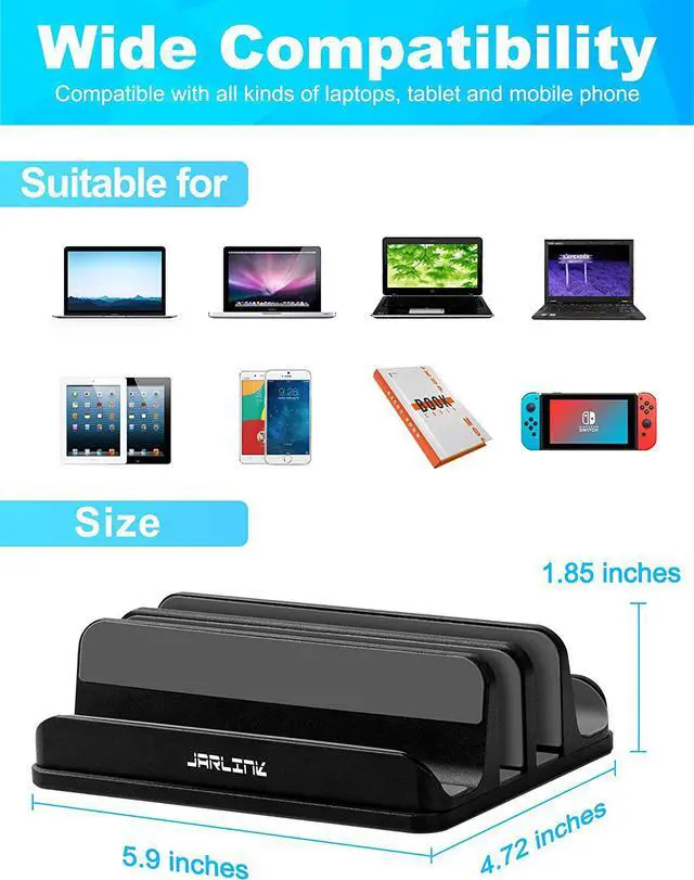 Alt view image 2 of 7 - Adjustable Vertical Laptop Stand Desktop Stand Adjustable Laptop Holder with 2 Slots (up to 17.3 inches) Compatible with All MacBook Pro/Air/Microsoft Surface Newly Designed (Black)
