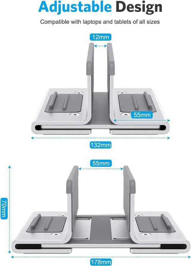 Alt view image 3 of 7 - OMOTON Upgraded Laptop Vertical Stand, 3-in-1 Laptop Holder Dock with Sturdy Silicone Pads for Ultra Protection, Suitable for iPhone/iPad/MacBook Pro/Surface/Samsung/Android Tablets, Silver
