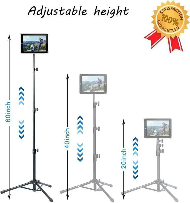 Alt view image 5 of 7 - Ipad Tripod Stand Height Adjustable Ipad Stand Floor & Ipad Stand Holder with 360° Rotating Tablet Holder Mount for Ipad Pro 12.9 Ipad Air 10.5 and More 10 to 14 Tablets