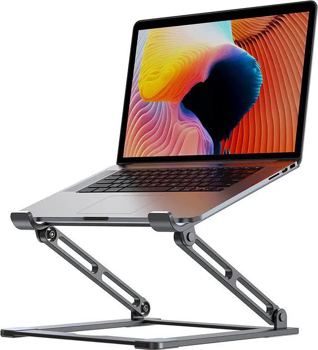 Main image of Laptop Stand for Desk - Adjustable Laptop Holder, Portable Laptop Riser with Multi-Angle Height Adjustable Computer Stand for MacBook Air/Pro and More Notebooks 10-17.3" - Grey