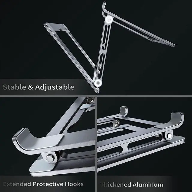 Alt view image 5 of 7 - Laptop Stand for Desk - Adjustable Laptop Holder, Portable Laptop Riser with Multi-Angle Height Adjustable Computer Stand for MacBook Air/Pro and More Notebooks 10-17.3" - Grey