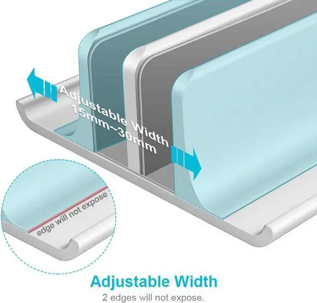 Alt view image 5 of 7 - VAYDEER Double-Slot Adjustable Vertical Laptop Stand Newly Designed 2 Slot Aluminum Desktop Holder for All MacBook/Chromebook/Surface/Dell/iPad Up to 17.3 Inches - Silver